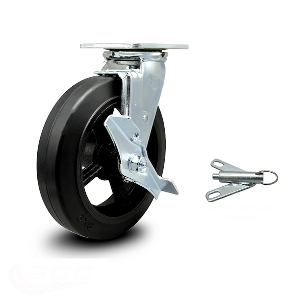 Service Caster 8 Inch Rubber on Steel Caster with Roller Bearing and Brake/Swivel Lock SCC SCC-30CS820-RSR-TLB-BSL - main